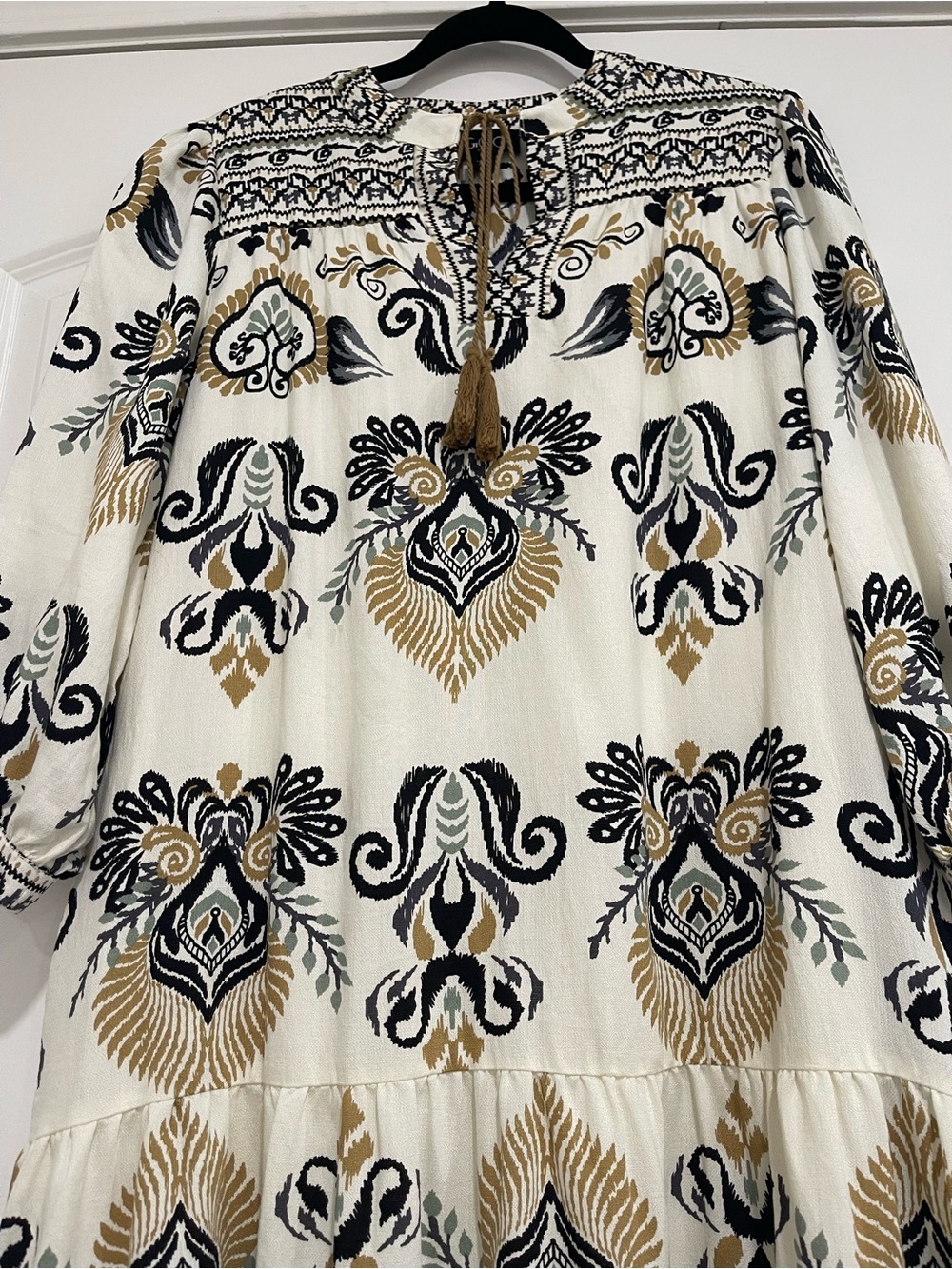 Tiered Midi Dress with Black & Gold Print - Picture 2 of 2
